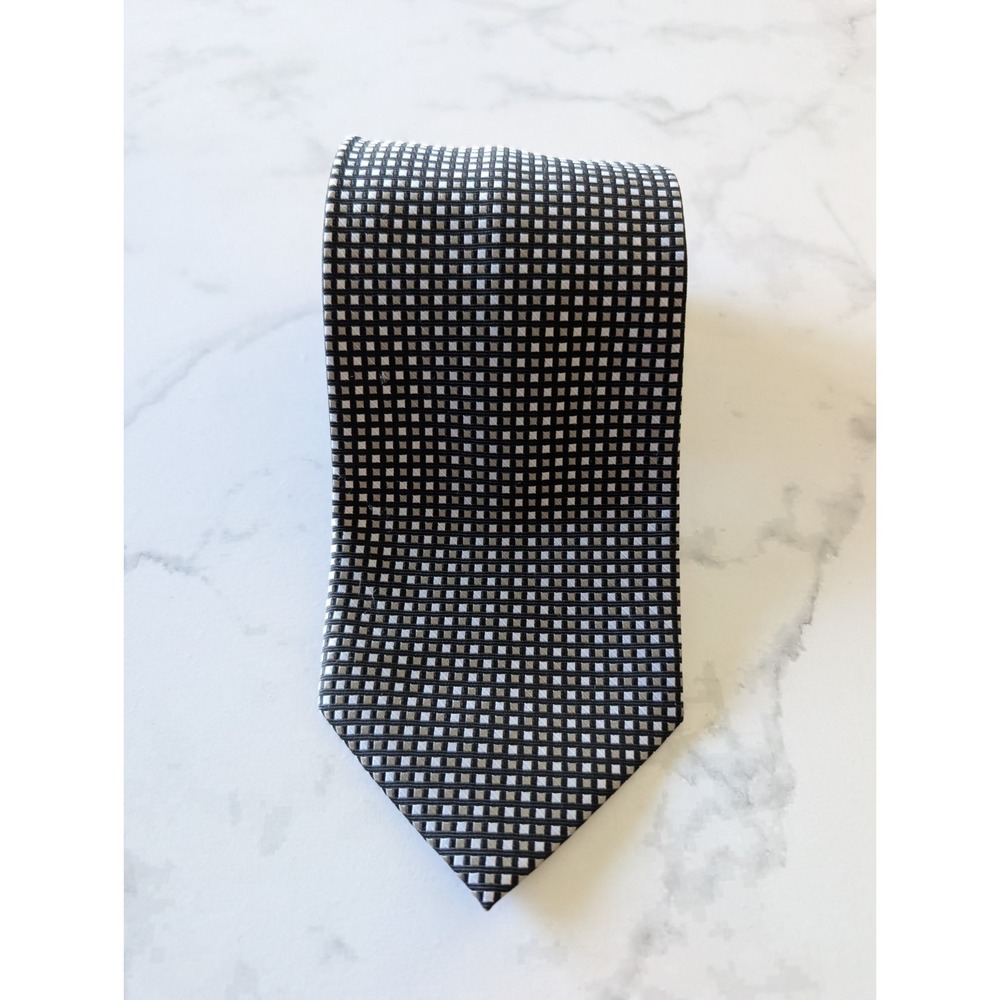 Bergamo New York XL Tie Black Silver Extra Long Handmade Geometric Luxury